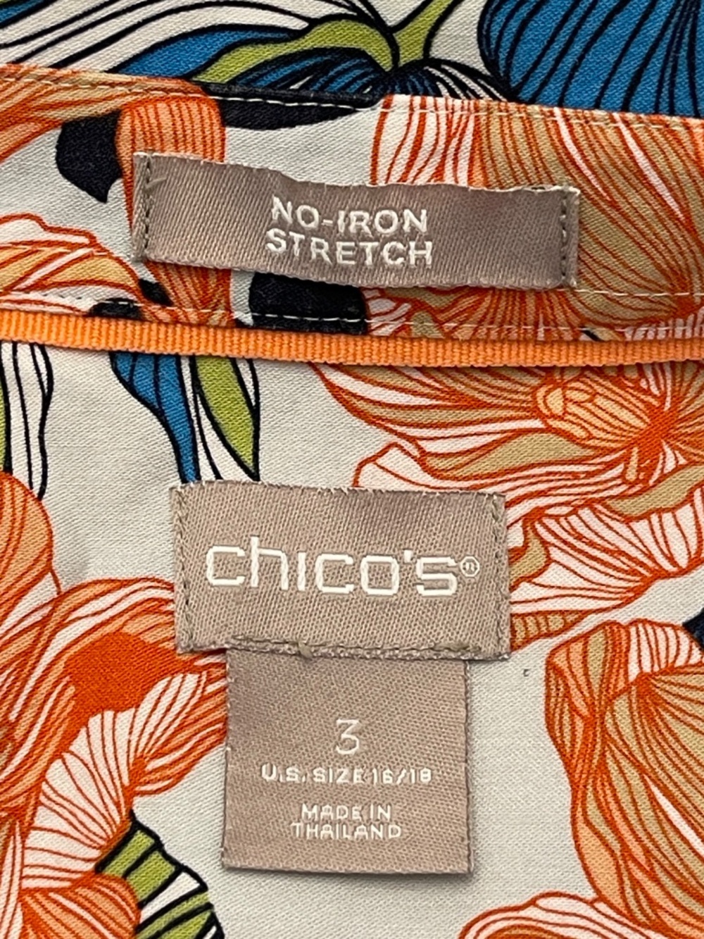 Chico's No Iron Stretch Blouse Women's 3 US 16/18 Floral Button Up 3/4 Sleeves - Picture 6 of 10